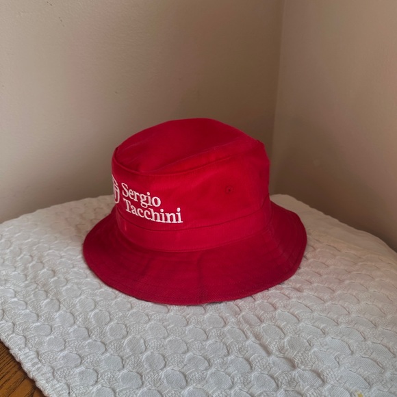 Sergio Tacchini Bucket Hat Tango Red Embroidered ST Logo Corduroy Retro Festival - Picture 6 of 14